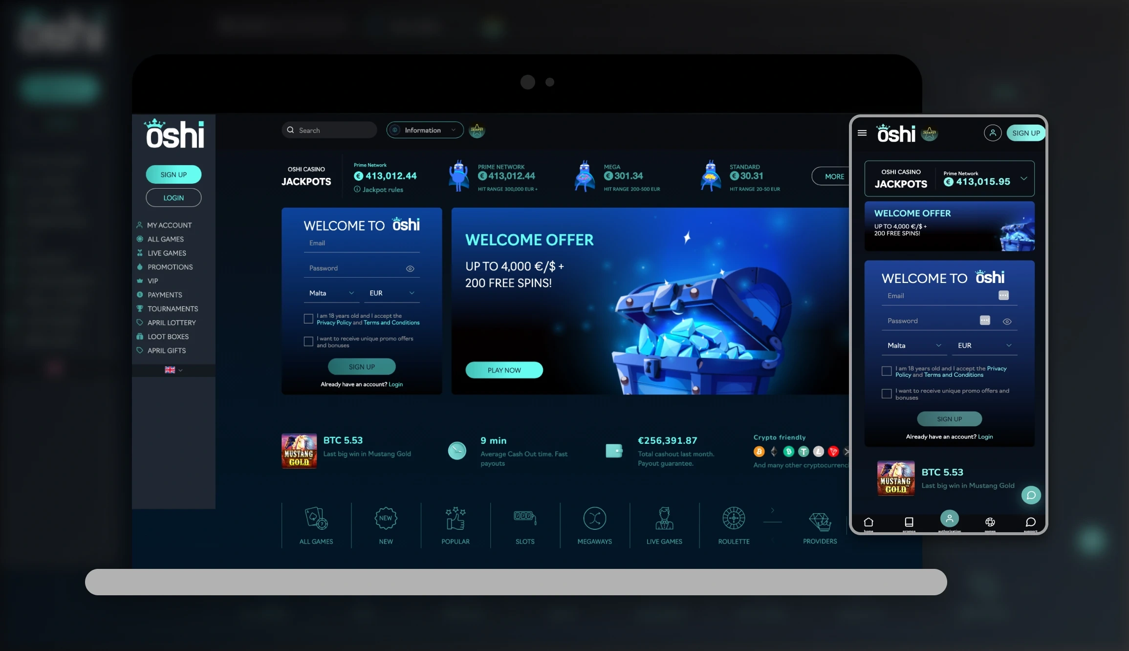 Oshi Casino App-Screenshot